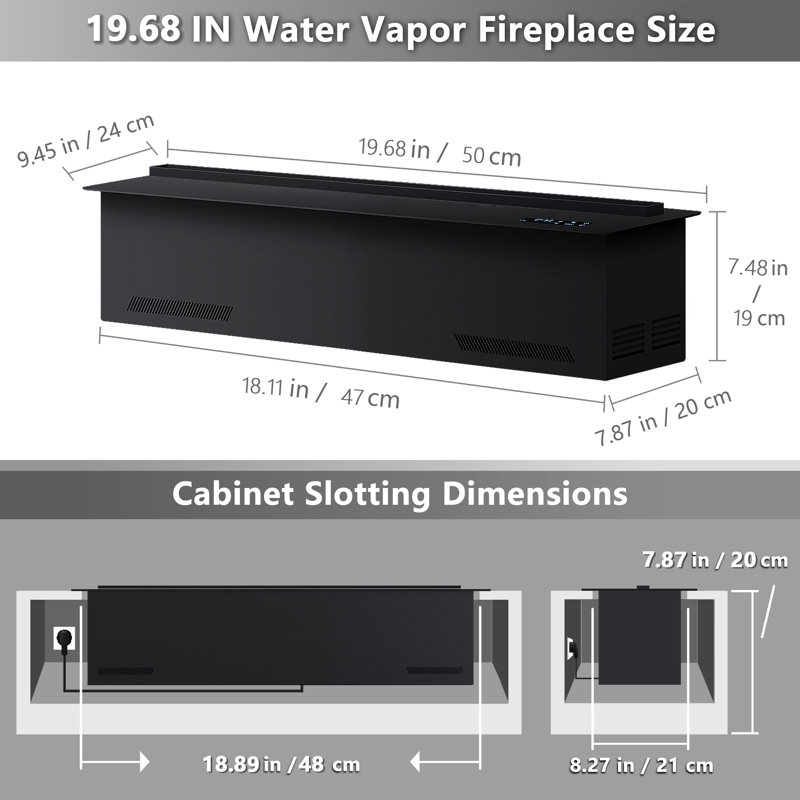 Brayden Studio 180cm W Black Electric, 19" H x 50" W x 20" D