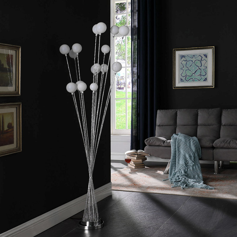 Lampe sur pied en aluminium 61,5 po à 61 lumières DEL Aluminun, Argent argent