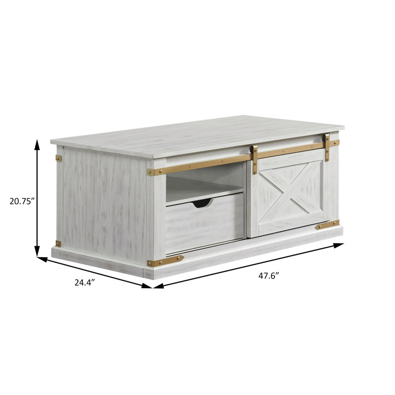 Table basse rustique Bacerra - blanc antique / or