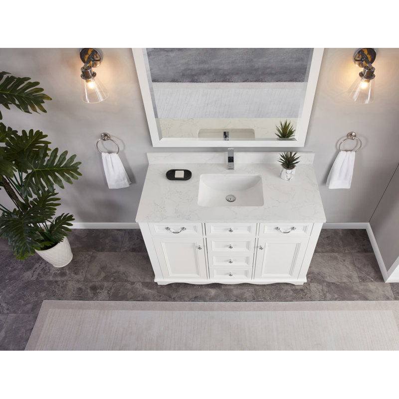 48" Cadet Finish Solid Wood Sink Vanity  With 1' Artificial Stone Top, White