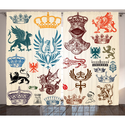 Medieval Renaissances Baroque Classical Illustration Art Print 2 Piece Semi Sheer Curtain Set