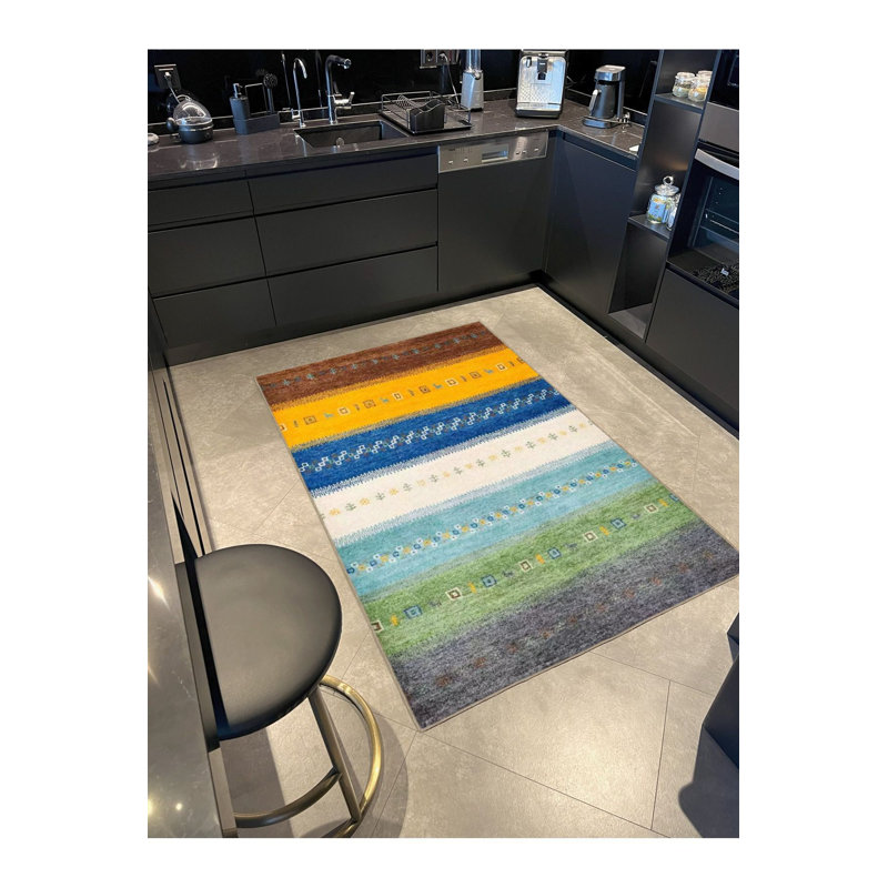 Tapis décoratif lavable uni à motifs colorés, Sous-tapis rectangulaire de 3 pi 3 po x 4 pi 11 po