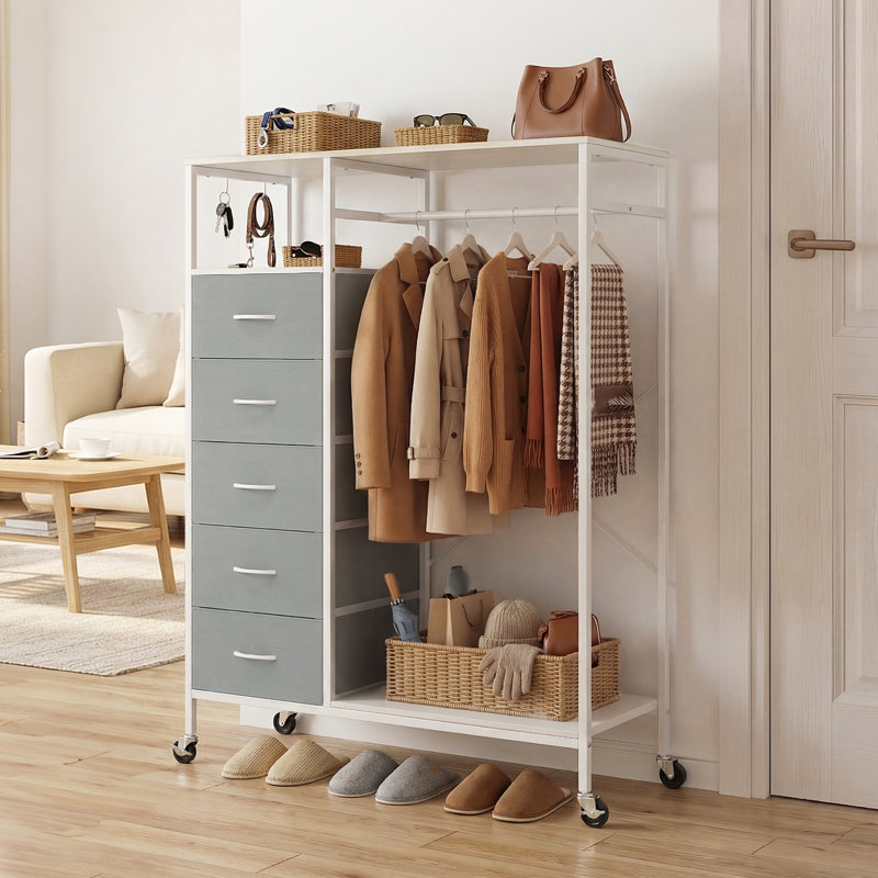 102cm Rolling Portable Wardrobe, Grey