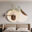 Art mural en grès à DEL 3 couleurs télécommandée - Sculpture 3D à double disque avec verdure simulée, vase en verre et statue de lapin | Parfait pour le salon, la chambre à coucher et le couloir