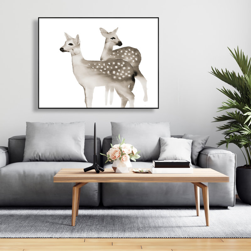 Brown Faons - Rustic Animals Framed Canvas Home Decor, 37.25" H x 49.25" W