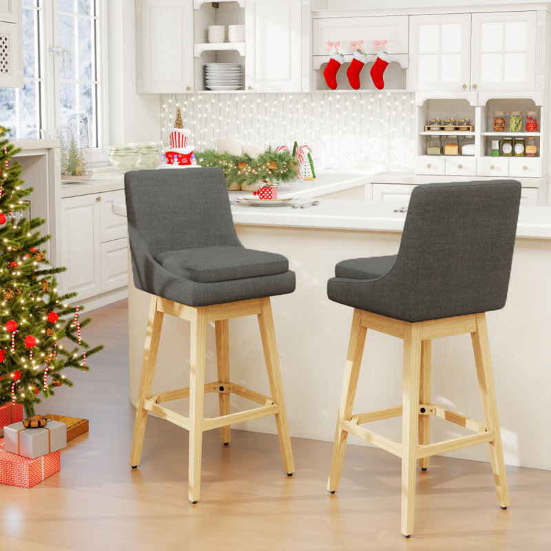 Malakeh Swivel Wood Counter & Bar Stool, Bar Stool (30” Seat Height), Dark Gray