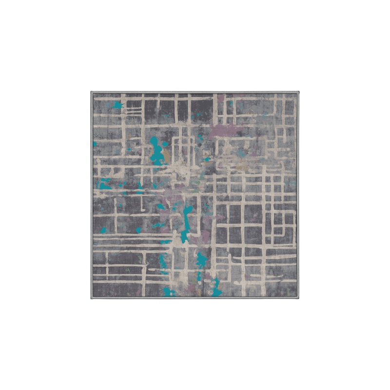 Machine Washable Gray Area Rug, Square 5'