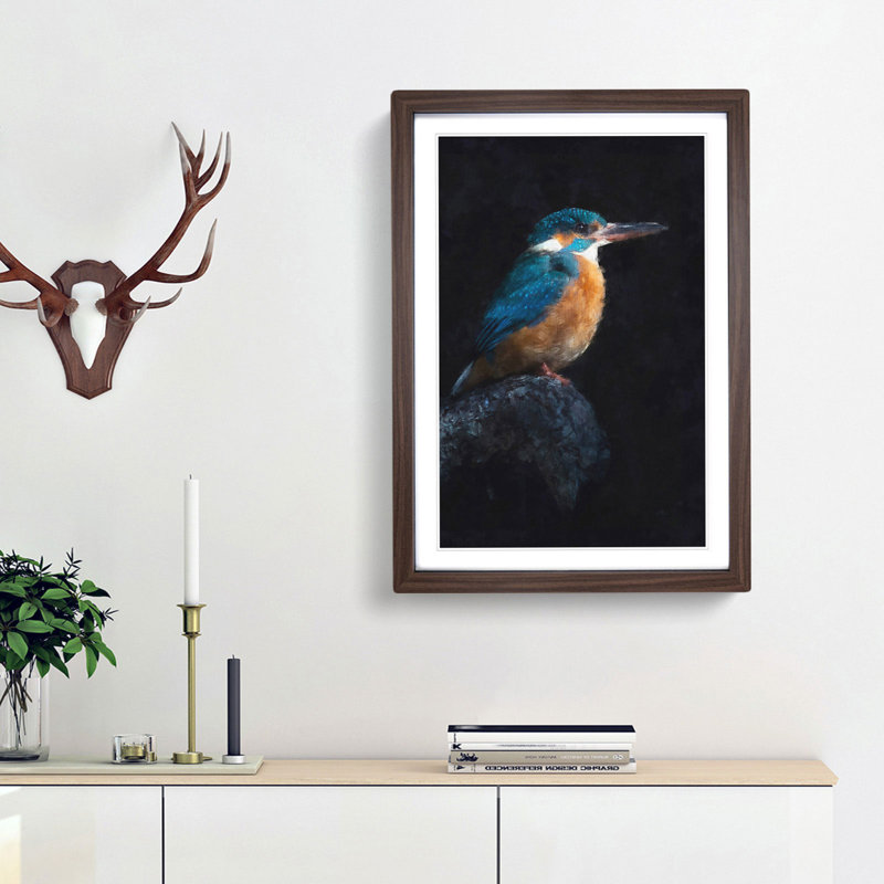 Kingfisher Bird - Picture Frame Painting Print, 63cm H x 45cm W x 2cm D, Walnut Framed