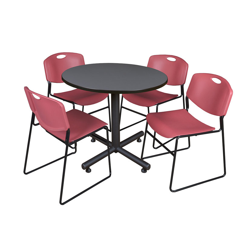 Table de salle à manger avec base Nick Nick et 4 chaises empilables Zeng, Gris, Gris