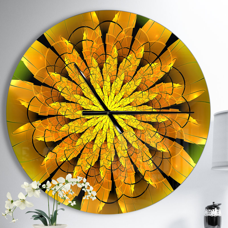 Horloge murale moderne jaune vif sur fond vert, Moyen