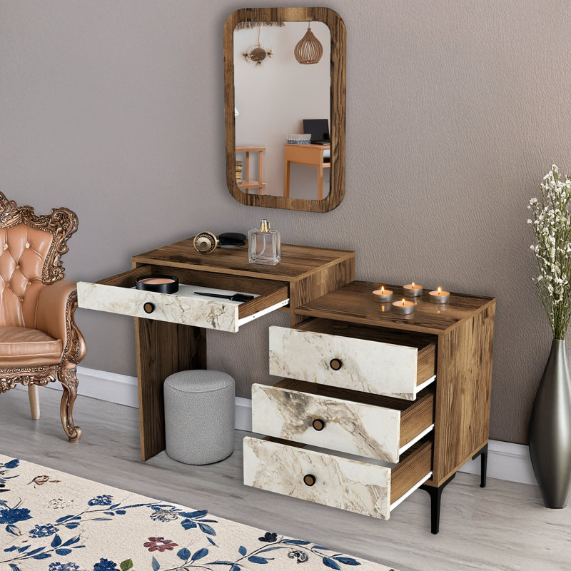 Coiffeuse en métal avec miroir rectangulaire