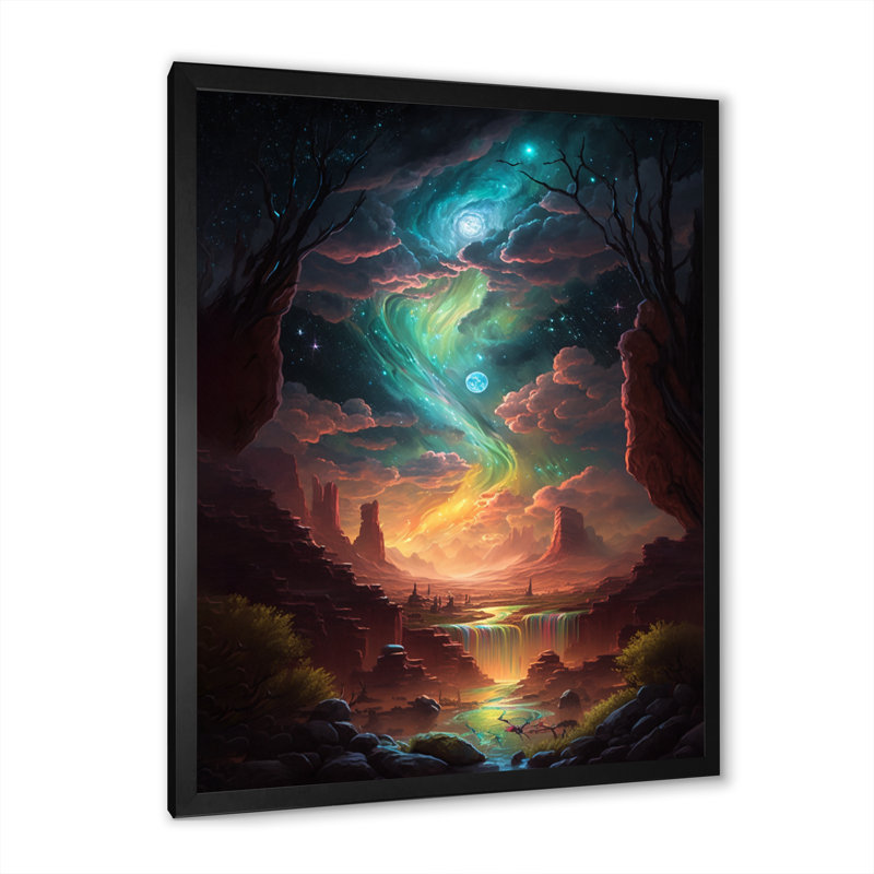 «Fantasy Desert Dunes Landscape III», impressions sur toile, H 20 po x l 12 po x P 1 po, Cadre noir
