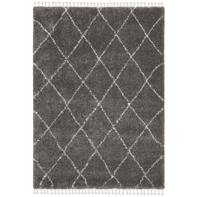 ImraanMoroccan Fringe Shag Performance Geometric Rug, Rectangle 5'3" x 7'6"