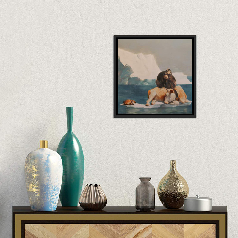 " Teamwise " by Rudolf Kosow, 18" H x 18" W x 1.5" D, Distressed Black Floater Framed