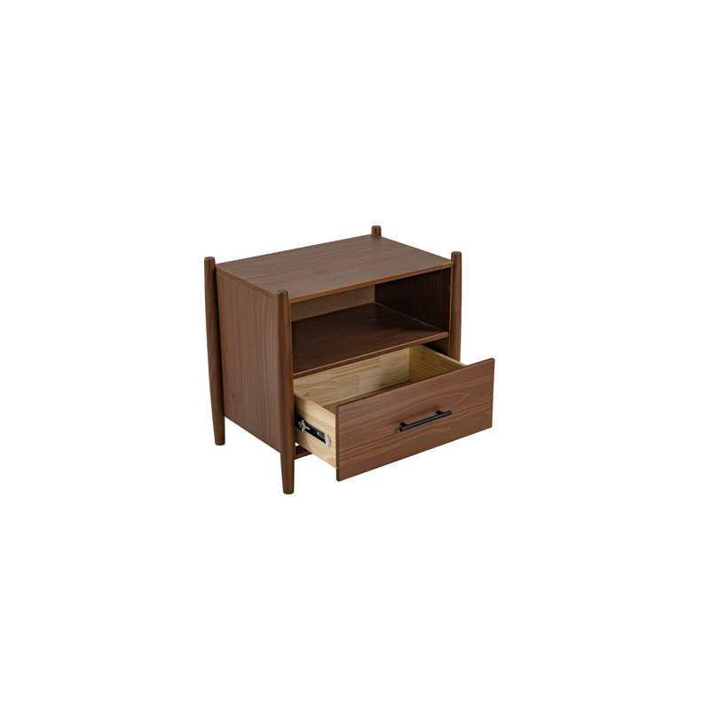 Ensemble de chambre à coucher Josiah 2 pièces en bois massif comprenant une commode à 6 tiroirs et une table de chevet à 1 tiroir avec tablette ouverte