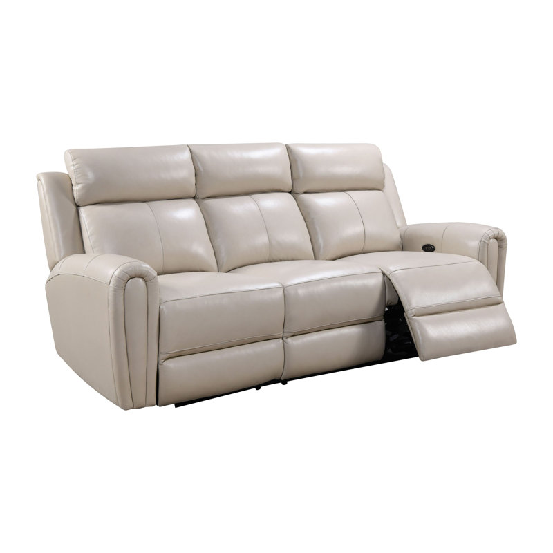 Jaberi 82'' Upholstered Power Reclining Sofa, Cream Genuine Leather