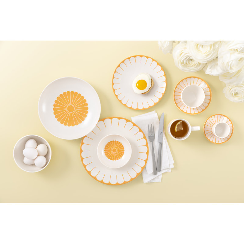 Villeroy & Boch Fleur Soleil Collection Dinner Plate, Premium Porcelain, Made in Germany, Dishwasher and Microwave Safe, 10.5 in Diameter, Large Plate Perfect for Main Courses, Yellow/Orange