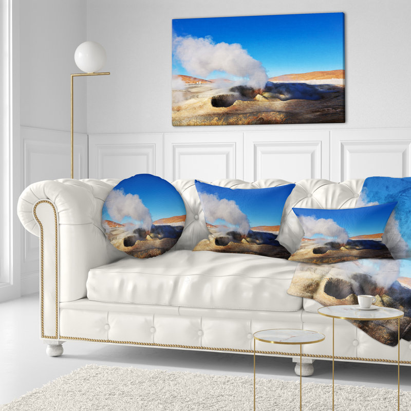 Coussin Geyser Sol De Manana, Bolivie, 16 po x 16 po, Coussin décoratif