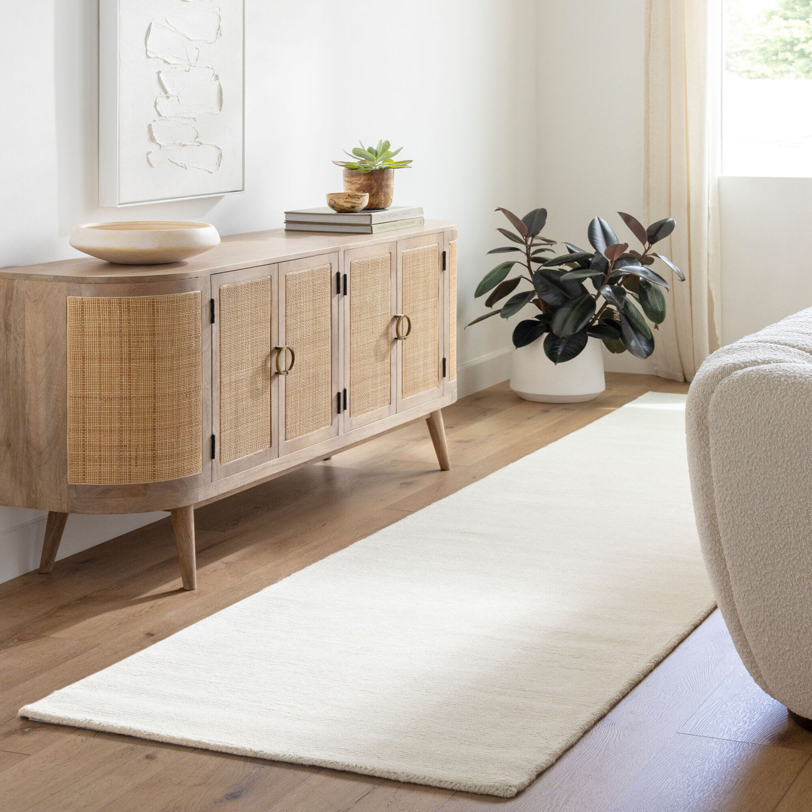 Crowe Light Beige Hand-Loomed Wool Rug, Runner 3' x 12'