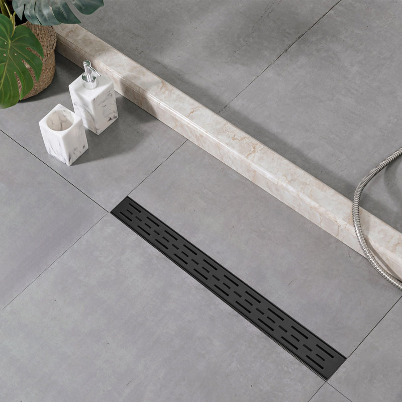 30" Linear Shower Drain With Bar Pattern Grate, Matte Black
