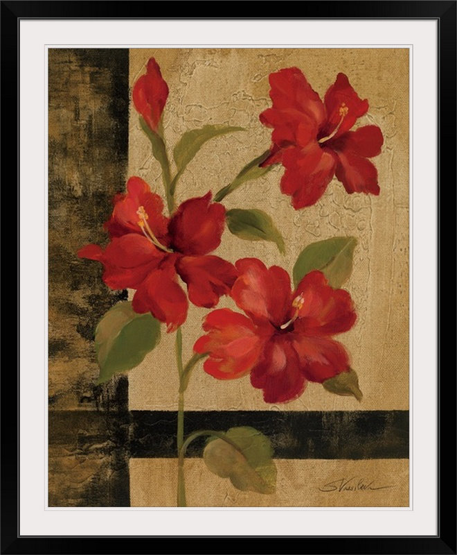 « i » par silvia vassileva,, reproduction d’art Hibiscus Branch, H 20 po x l 16 po x P 1,5 po, Toile