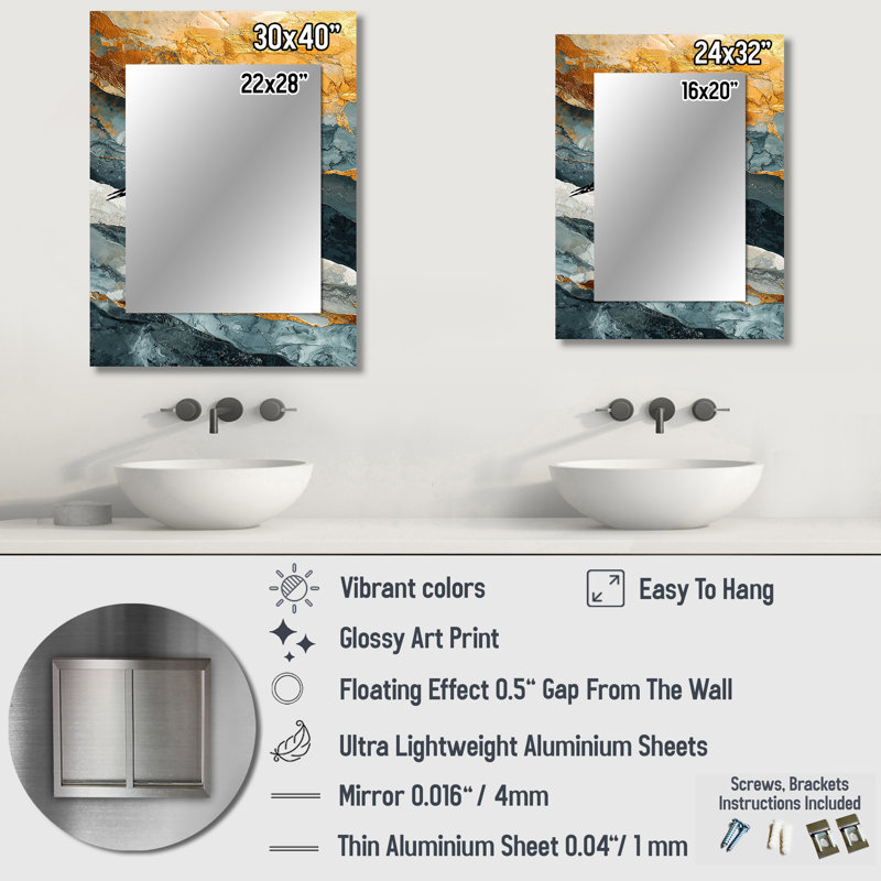 Marble Seagull Bird Flight Of The Coast I - Seagull Unique Wall Mirror, Modern Mirror, Printed Metal Art, 32" x 24"