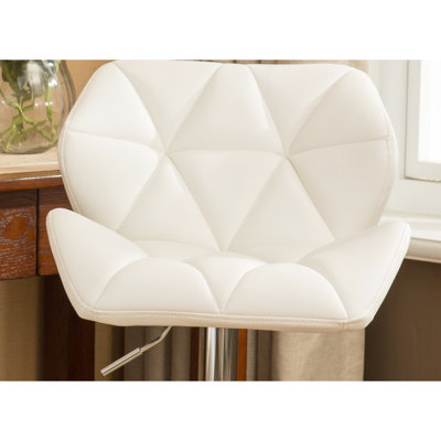 Contemporary Bar Stools In White, Of 2 - Hydraulic Adjustable With Cozy Diamond- Seat And Foot Rest For A Relaxing Time Chairs, 2, White , Height, Pu Leather Built-In Footrest Comfortable Experience