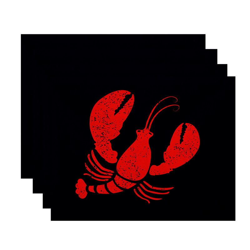 Ensemble de napperon de style côtier de 4 pièces Hancock Lobster, Bleu marine