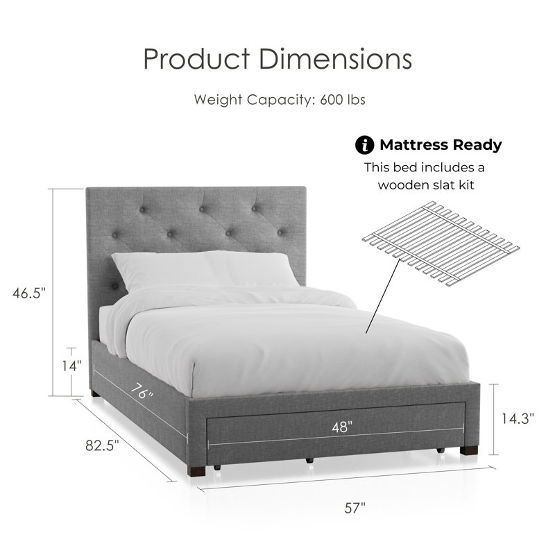 Upholstered Platform Bed, Gray, Full