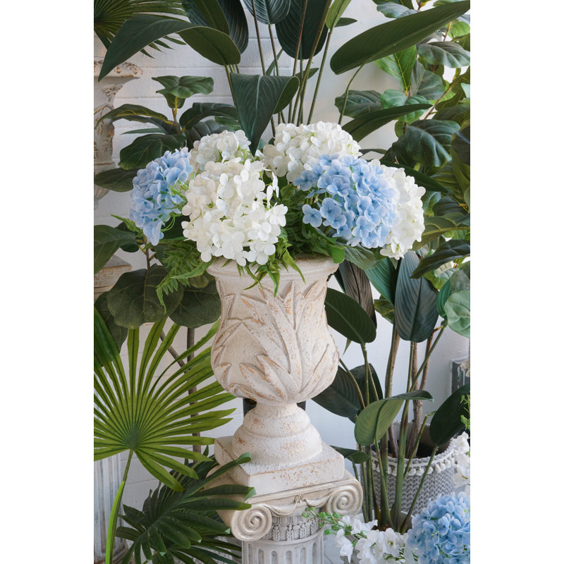 10X10x15.5" Ornate Magnesium Urn Planter With Antique White Finish And Carved Leaf Details