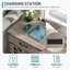  Table d'appoint de style campagnard avec station de charge et table de chevet de 23,6 po de large avec armoire de rangement et table de chevet en bois avec tiroir-244579923