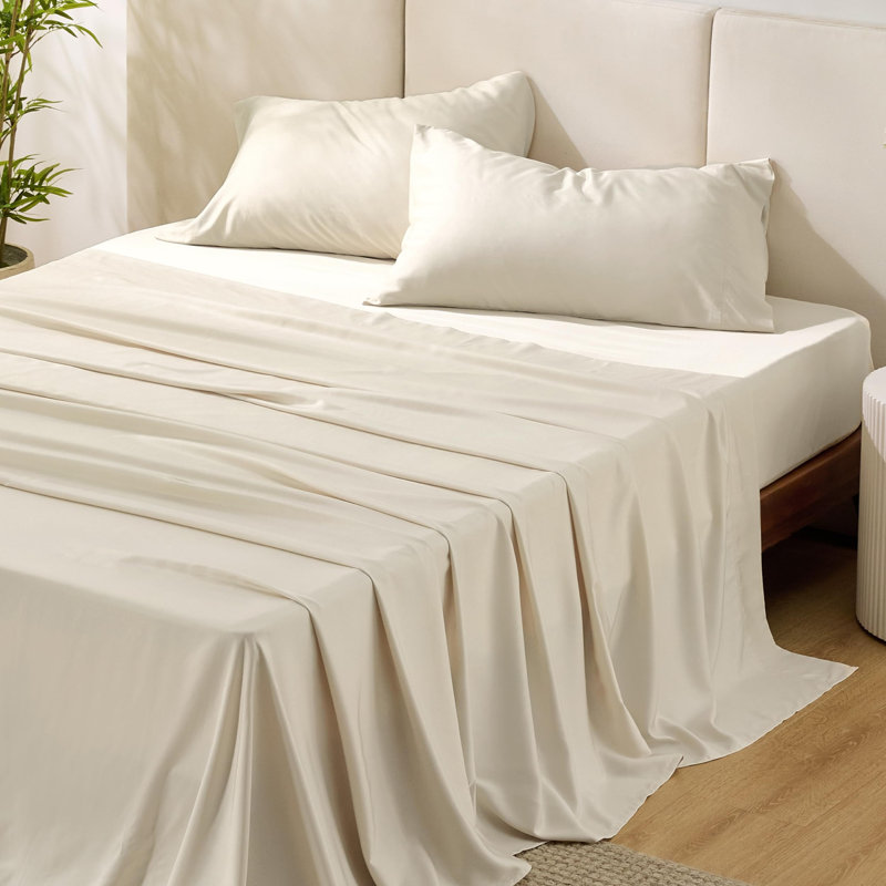 Essential Collection Cooling Rayon Derived from Bamboo Sheet Set, Light Beige, Full Sheet Set with 2 Pillowcases