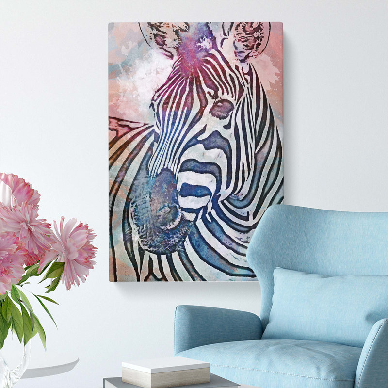 Colourful Zebra in Abstract - Wrapped Canvas, 91cm H x 60cm W x 3cm D