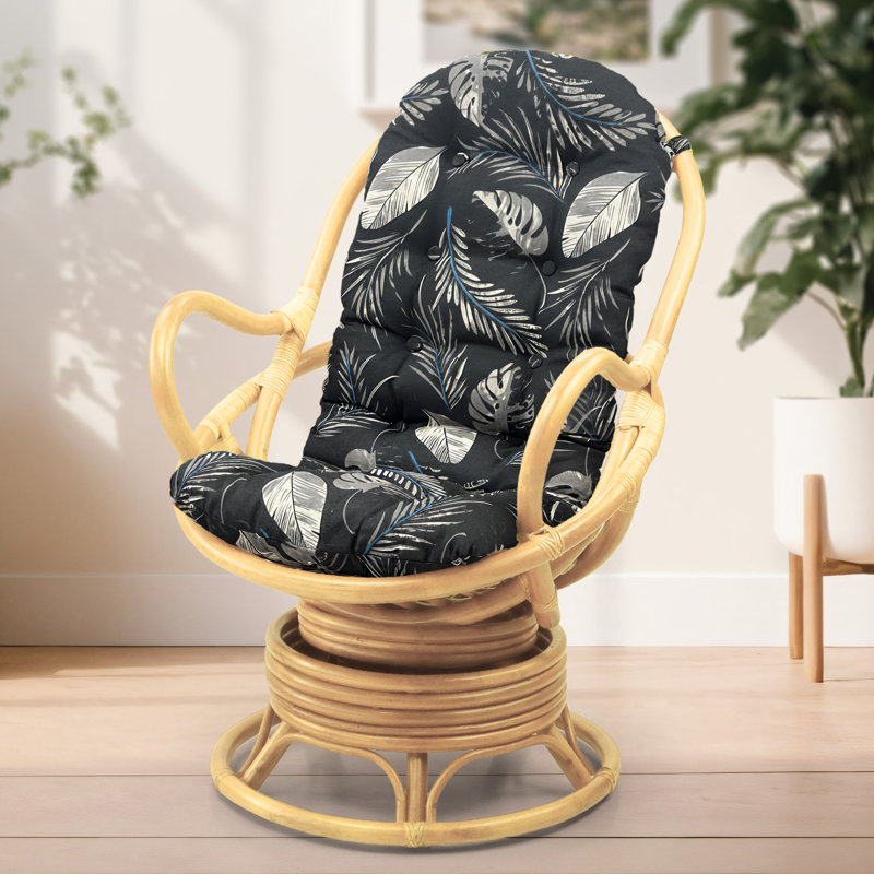 Melbourne Rattan Swivel Accent Chair, Natural, Black Leaf