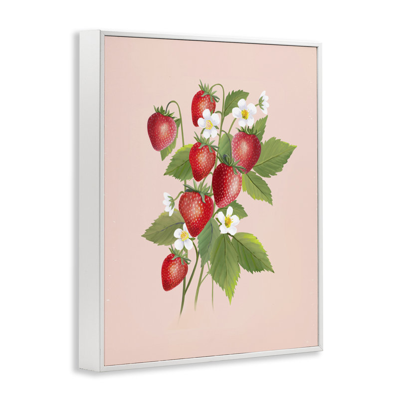Giclée encadrée Cottage Garden Strawberries, design par Diane Neukirch, 14 X 11, Encadrement giclée blanc côtier