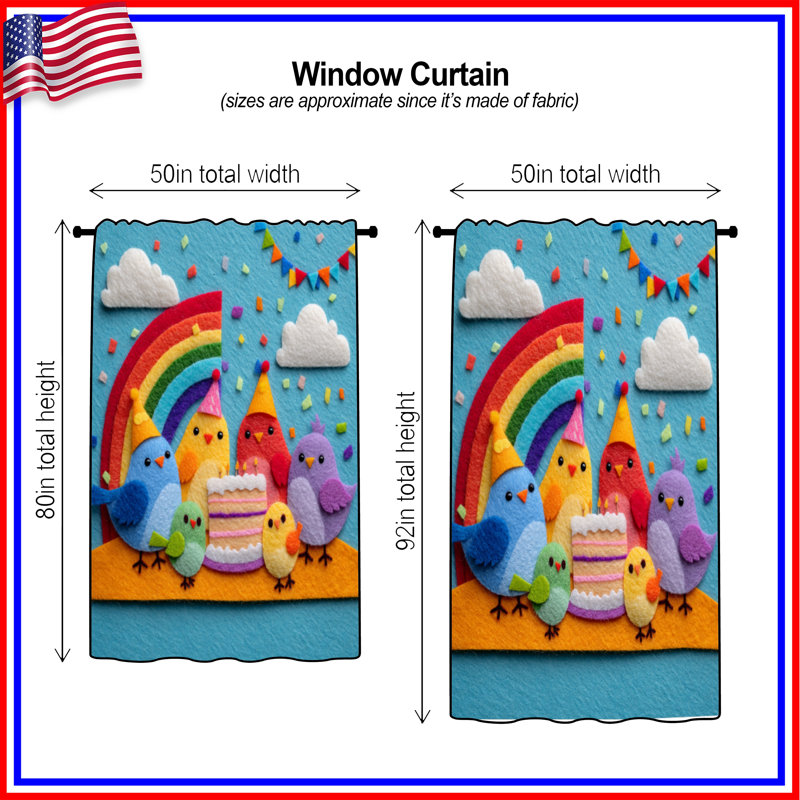 Colorful Birds Party Window Curtains, Birds Sheer & Blockout Curtains - 1 Panel, 50" x 92" - 1 Panel, Sheer