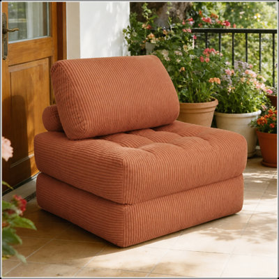 Fauteuil à billes en velours côtelé 70,8 pouces pour un confort ultime dans le salon, la chambre à coucher et le dortoir - Orange