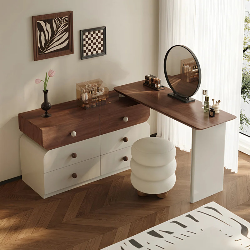 Orren Ellis Modern Extendable Dressing Table with 6 Drawers, 47.24"-90"  Expandable Makeup Vanity Desk, Large Storage Organizer for Bedroom, Brown &  Cream Vanity Furniture & Reviews | Wayfair