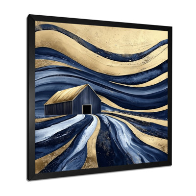 Abstrait bleu et or grange III - salon d'art mural de grange