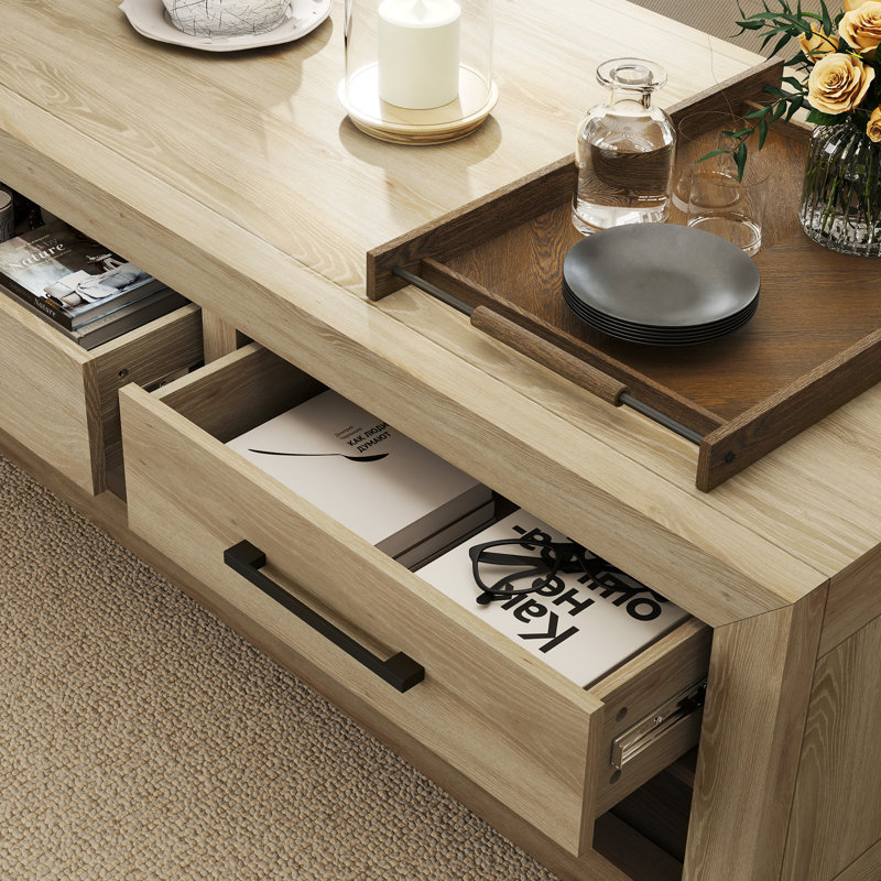 Table basse avec 4 tiroirs de rangement et tablette ouverte
