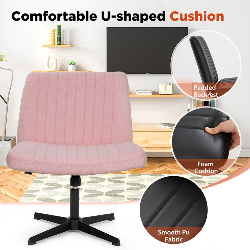 Pink Ergonomic Swivel Armless Task Chair with Sponge Cushion