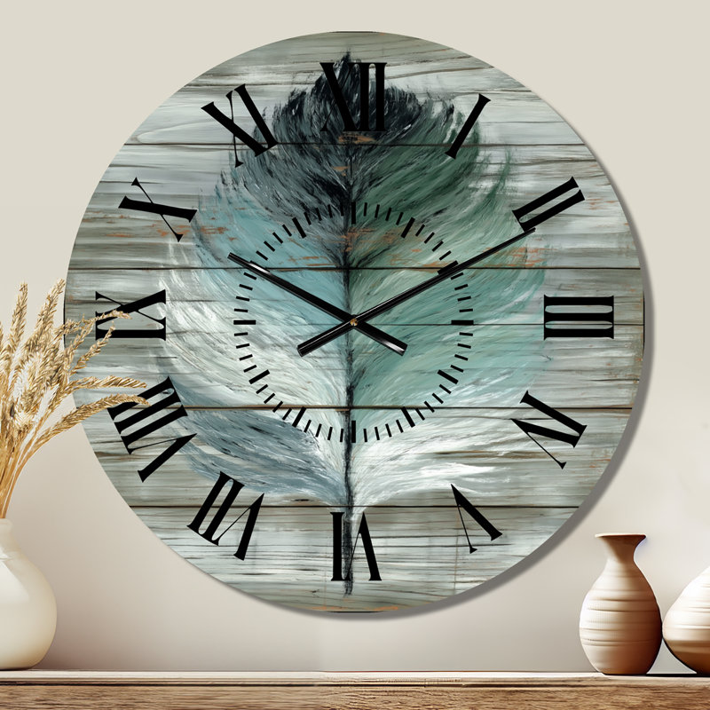 Horloge murale bohème en métal effet bois et plumes, Grand
