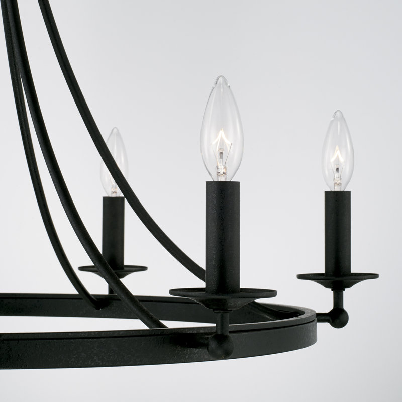 6 - Light Dimmable Wagon Wheel Chandelier, Black Iron