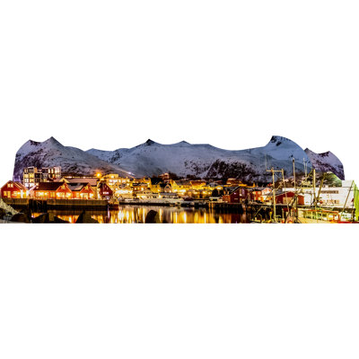 SP13703 Night Light Lit Lake Town Winter Backdrop Cardboard Cutout Standee Standup