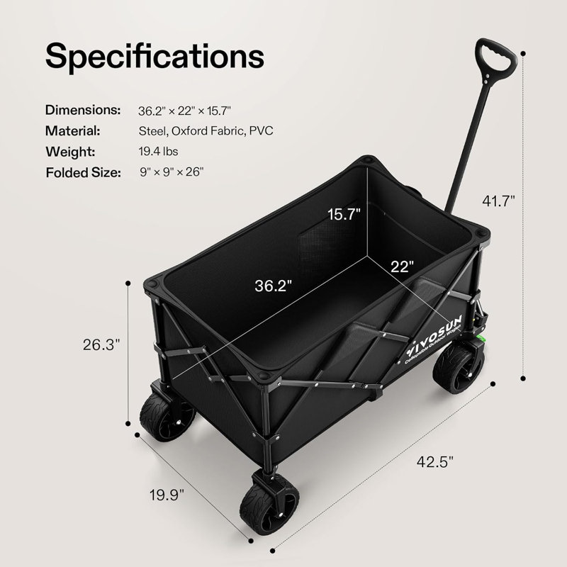 Chariot pliant 350 lb avec roues larges tout-terrain silencieuses