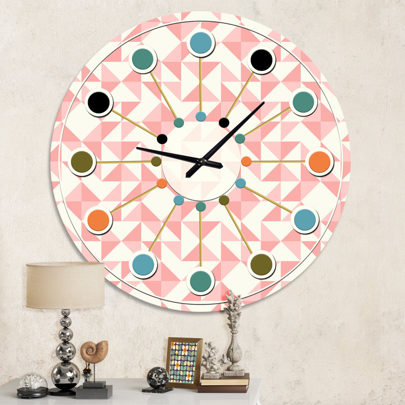 Abstract Geometric pattern, patchwork quilting - Mid-Century Modern wall clock, Medium