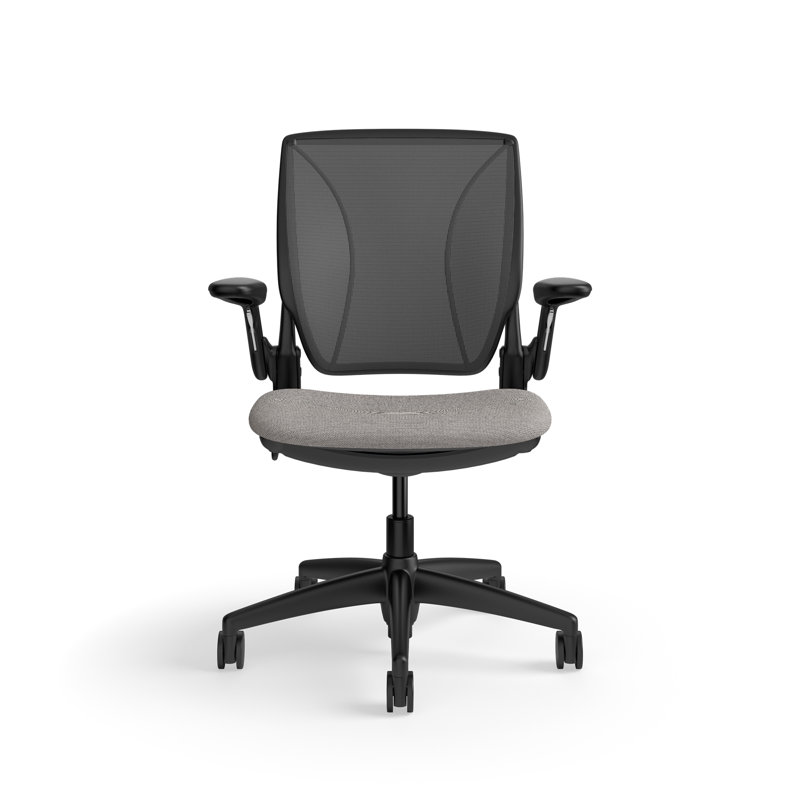 World LM, Black Ergonomic Task Chair with Poppy Seed Backrest, and Light Brown Autumn Upholstered Seat, Black, Dark Gray Mesh