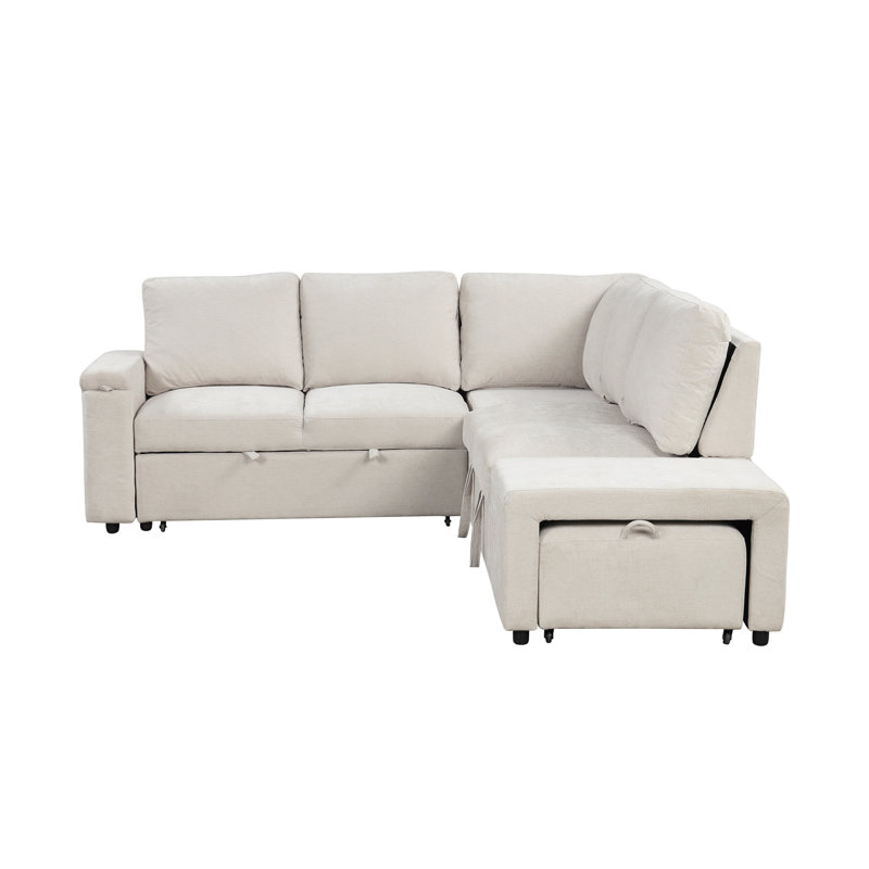 Canapé-lit escamotable en L avec rangement, Polyester beige