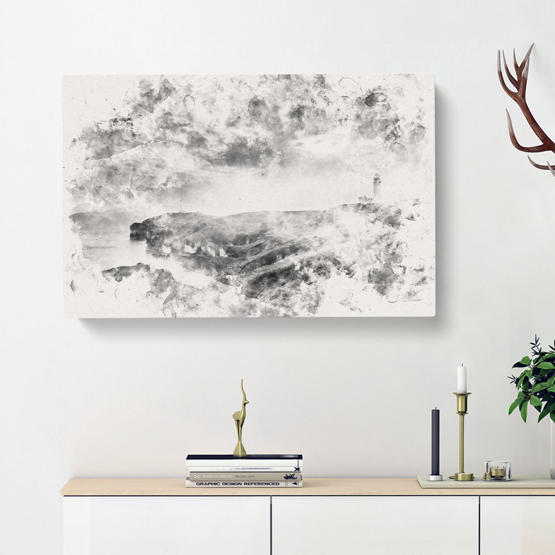 Moody Lighthouse & Seascape Watercolour - Wrapped Canvas
