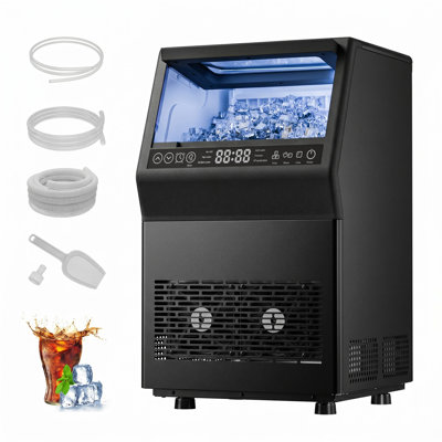 Machine à glaçons autoportante et autonettoyante en acier inoxydable noir de 15,75 po avec auto-nettoyage et double entrée d'eau pour la cuisine à domicile IUDommy 80 LBS / Day